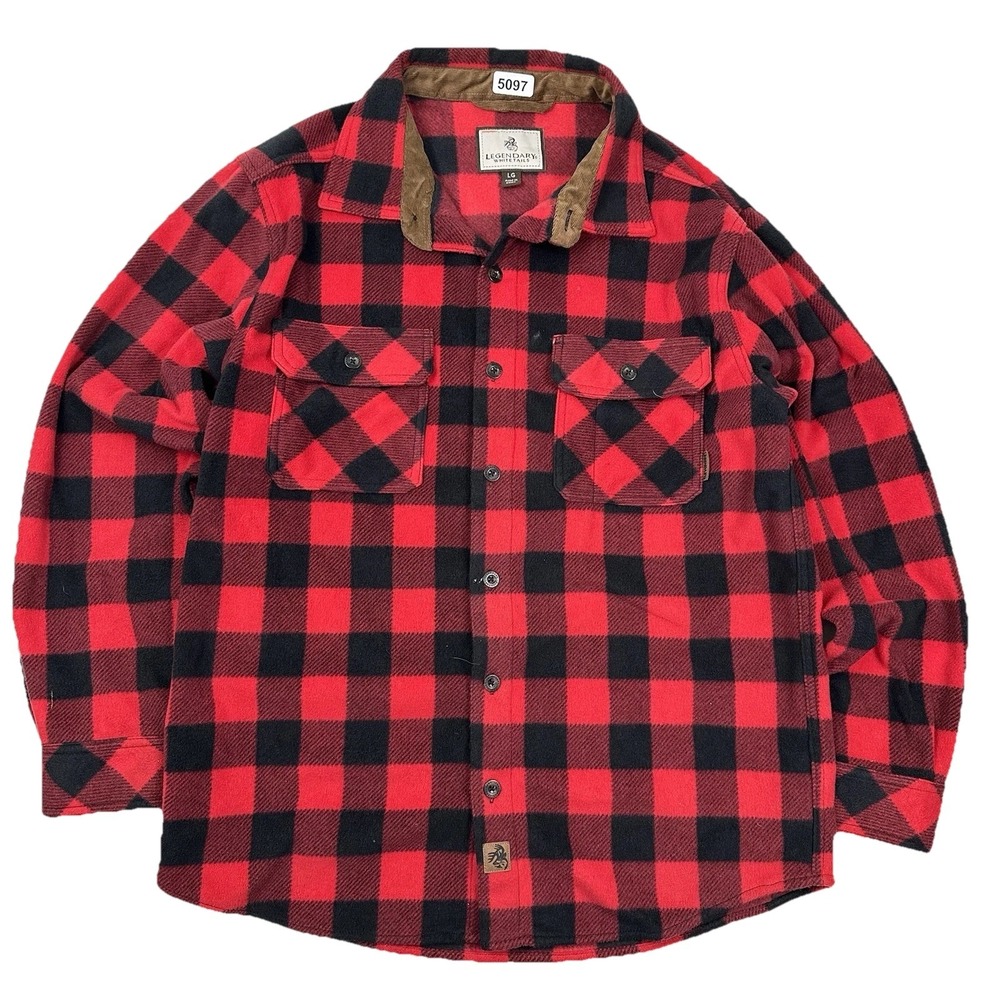 Legendary Whitetails Navigator Fleece Shirt Mens Large Red Buffalo Plaid Flannel